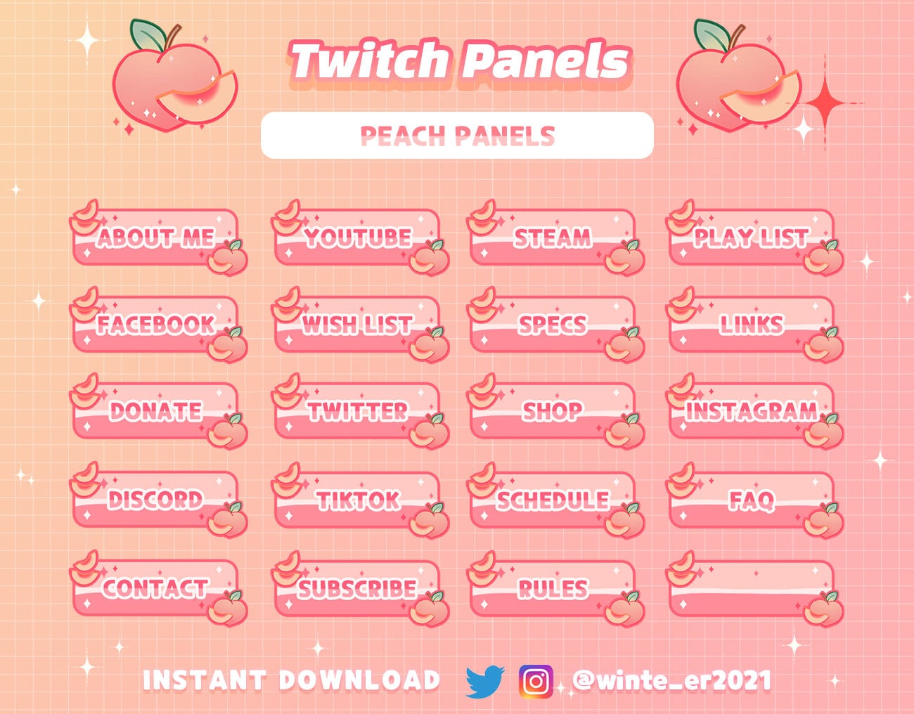 Twitch Cute Peach Panels / Pink Twitch Panels / Kawaii / Etsy UK