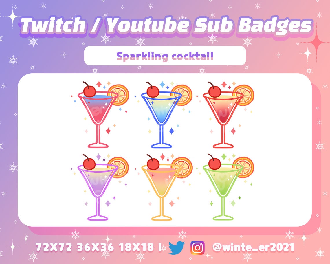 Twitch Sub Badges / Sparkling Cocktail / Kawaii / Streamer / Bit Badges