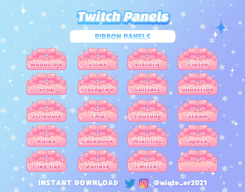 Twitch Cute Pink Ribbon Panels / Kawaii / Streamer / Pastel / Aesthetic