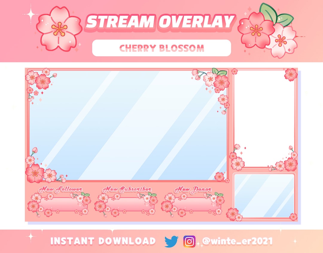 Pink Sakura Just Chatting Stream Overlay 