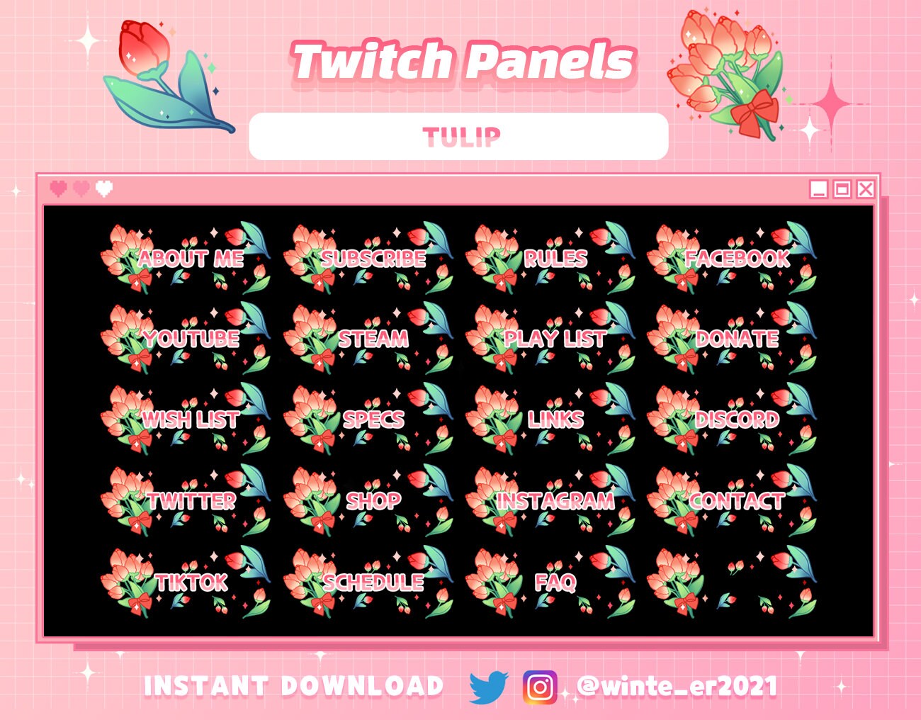 Twitch Cute Tulip Panels / Pink Twitch Panels / Kawaii / - Etsy