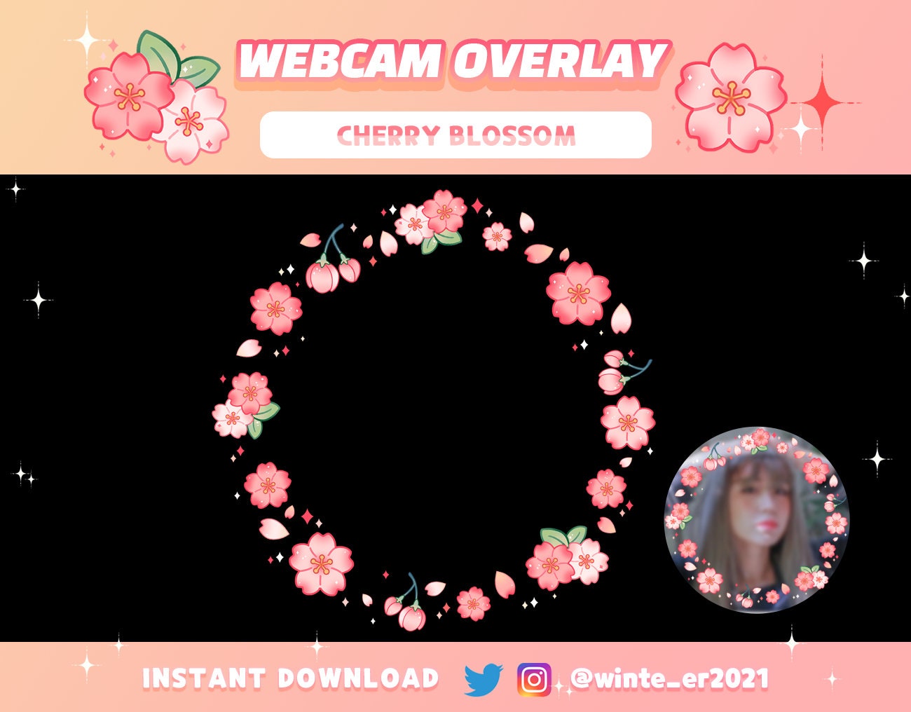 Twitch Cherry Blossom cam Overlay / Cute Sakura Cam Frame / Etsy