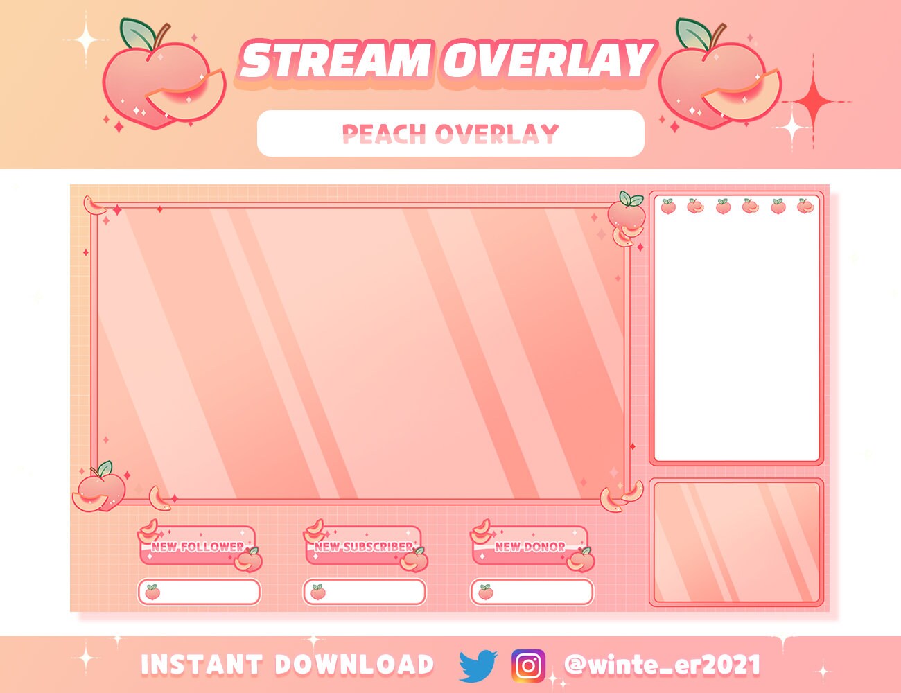 Twitch Cute Peach Screen Overlay / Streamer Graphics / Kawaii Etsy Canada