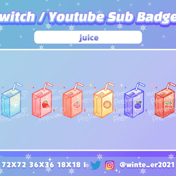 cute Pastel juice - Twitch Sub Badges / milk box / Bit Badges / Emote / Kawaii / Streamer / cute sub badges / peach / strawberry / cherry