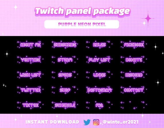 Twitch Purple Neon Pixel Panels / Retro / Alerts / Twitch Cute - Etsy