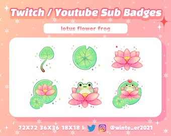 lotus flower frog - Twitch Sub Badges / Bit Badges / Emote / Cute sub badges / Kawaii / Streamer / Pastel / youtube Badges / Streaming