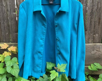 Vintages 00s Y2k Briggs New York Aqua Button-up Blazer US Women's Size S Collared Lightweight