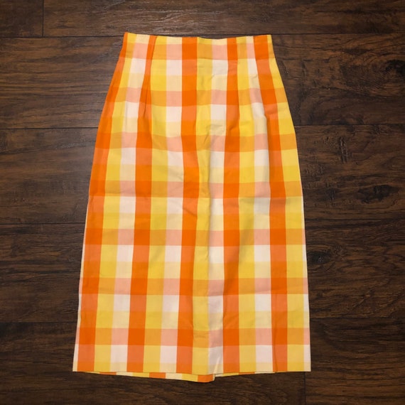 RARE Vintage 60s Gingham Midi Pencil Skirt Women'… - image 2