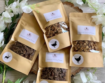 Natural Training Treats | Dog Treats | Chicken | Duck | Venison | Beef | Boar | Dog Training | 100g Bags |