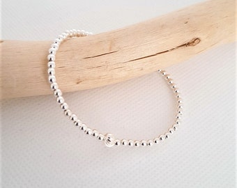 Elastic bracelet 3mm beads in 925 silver