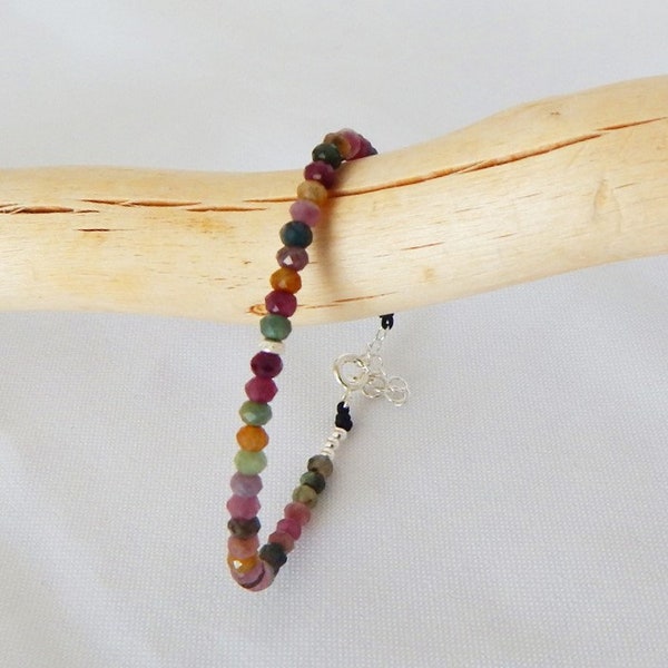 Bracelet Tourmaline multicolore . Bijoux femme pierres naturelles