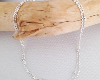 925 silver double chain ankle bracelet. Ankle chain. Trendy jewelry for summer