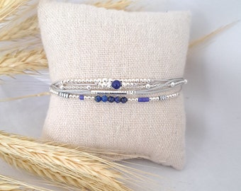 Multi-row cord bracelet and Lapis Lazuli stones