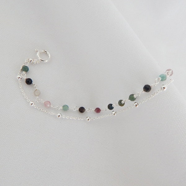 Bracelet chaine argent 925 & pierres fines Tourmaline