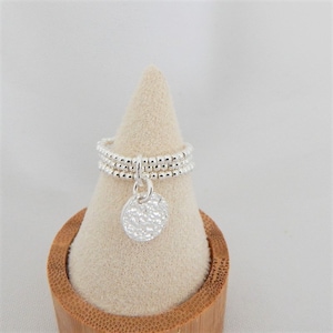 Elastic ring 3 rows Pearls & 925 silver medal. image 1