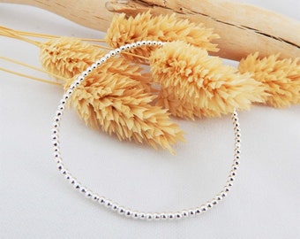 Thin elastic bracelet 2mm beads in 925 silver