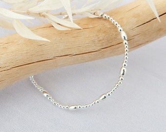 Bracelet élastique perles argent sterling 925