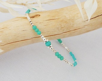 Silver bracelet - Turquoise tone pearls & Miyuki