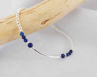 Silver beaded bracelet & Lapis Lazuli stones