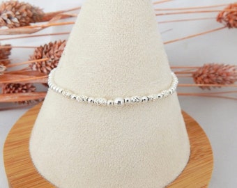 925 silver beaded bracelet - elastic beaded bracelet