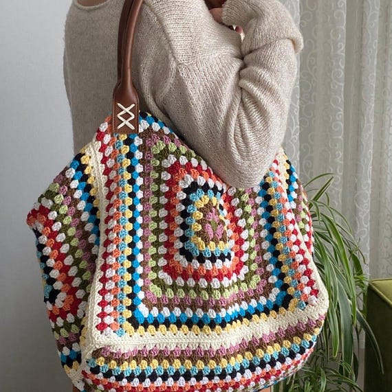 Uncinetto Borse Di Lino Fatte A Mano Borsa Afghana All'uncinetto