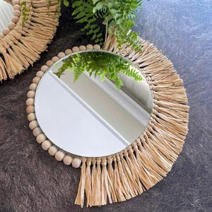 Raffia Decor Raffia Mirror Decor Raffia Seashell Raffia Wall Decor Natural Raffia Wall Hanger Set, Bohemian Wall Decor, Bohemian Wall, Home