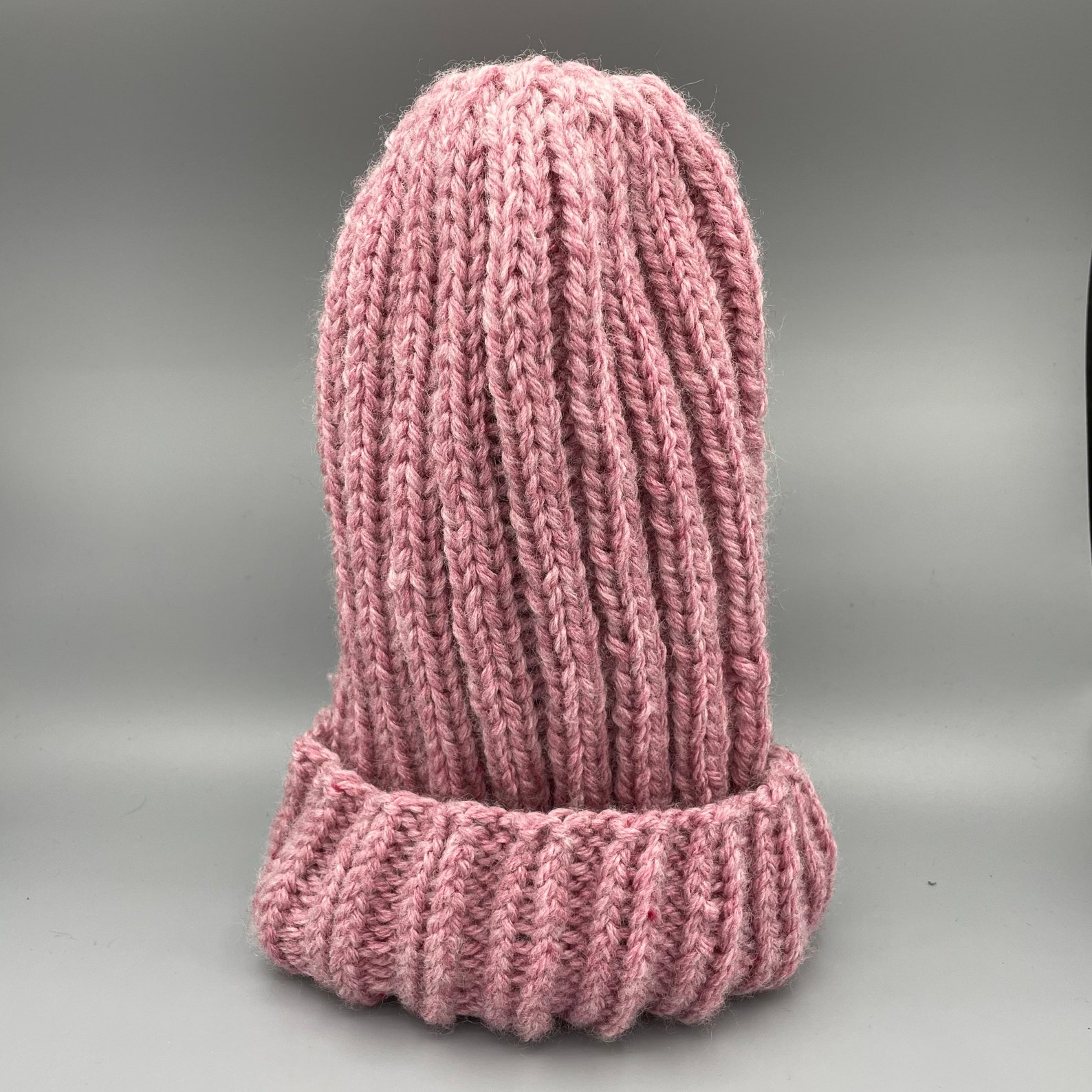 Handmade Knitted Rose Pink Beanie Hat Etsy