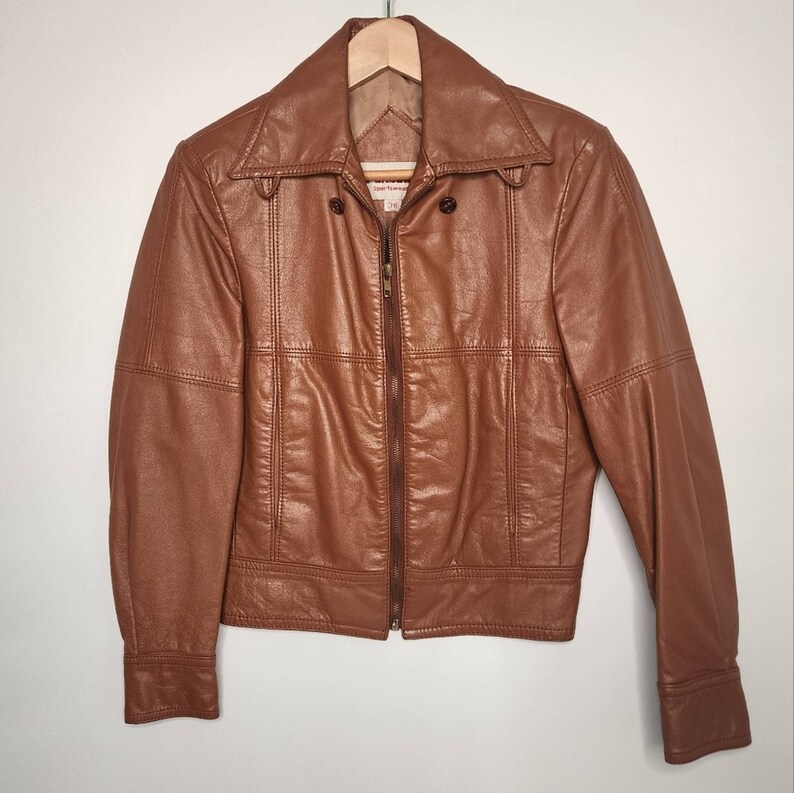 Vintage Mcgregor Sportswear Tan Leather Moto Jacket 36 Etsy