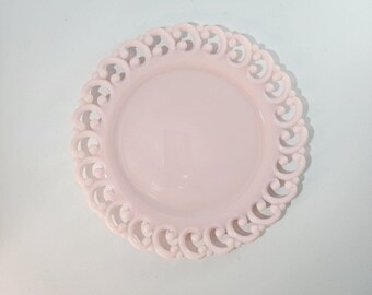 Rare Vintage Fenton Pink Milk Glass Reverse C Scroll Lace 9" Plate