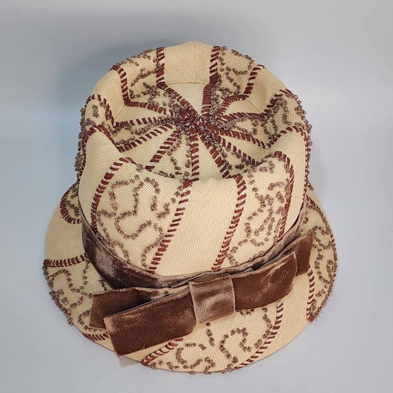 Vintage Brown Woven Cloche Hat - image 3