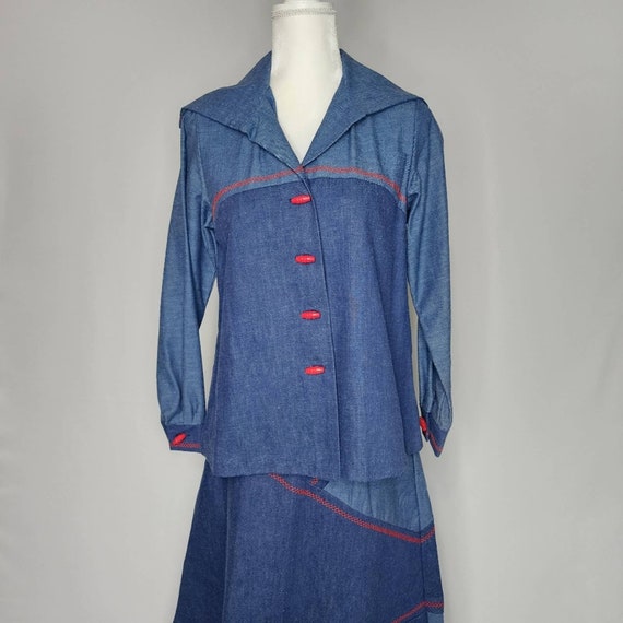 Vintage 70's Denim Jacket & Maxi Skirt Small Medi… - image 3