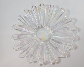 Vintage Iridescent Federal Glass Petal Dish Plate 9"