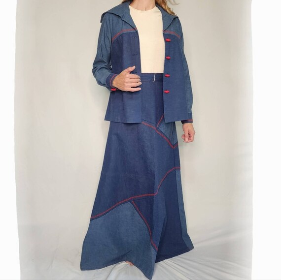 Vintage 70's Denim Jacket & Maxi Skirt Small Medi… - image 2