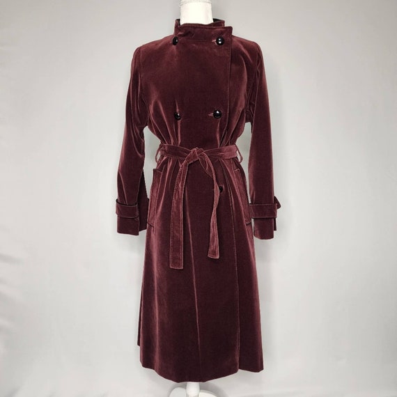 Vintage Burgundy Velvet Long Dress Coat Voyager W… - image 1