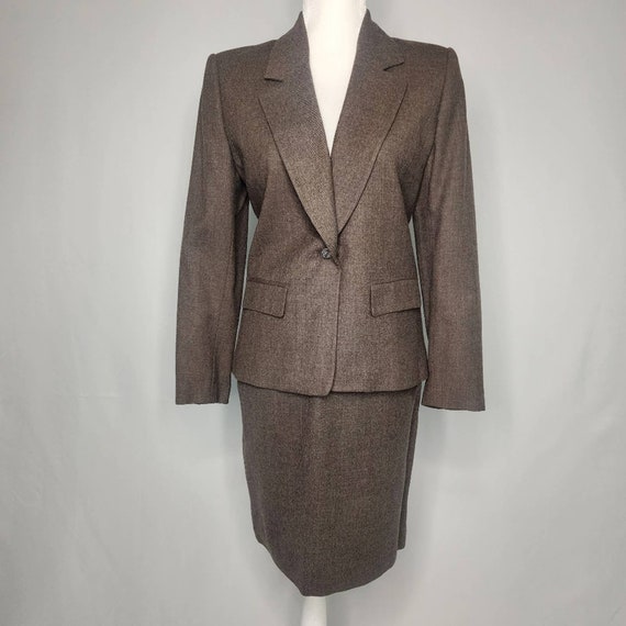 Vintage Worsted Wool Brown 2 Piece Skirt Suit Jac… - image 1