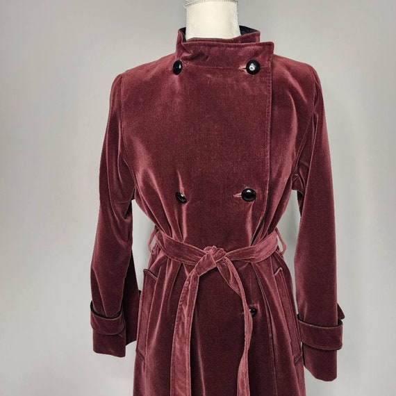 Vintage Burgundy Velvet Long Dress Coat Voyager W… - image 2