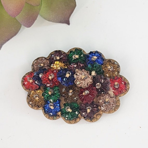 Vintage Miriam Haskell Unsigned Bead Flower Brooc… - image 1