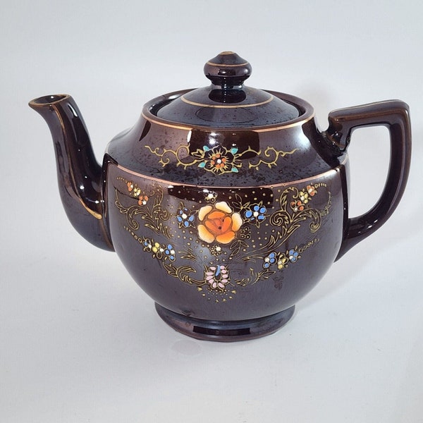 Vintage 1940's Brown Moriage Painted Flower Japan Teapot