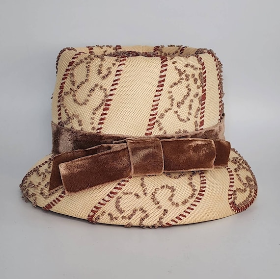 Vintage Brown Woven Cloche Hat - image 1