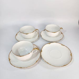 Vintage K A Krautheim Gold Edge Porcelain 3 Teacups & Saucers Selb Bavaria