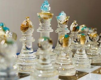 Handmade Epoxy Resin Chess Set: Ocean Style Starfish Chessboard