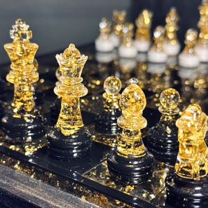 Epoxy Chess Set for Board Games, Custom Chess Board, Unique Chess Sets, Resin and Wood Chessboard, Resin Chess Pieces and Chess Board set
