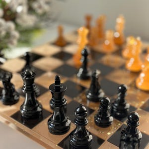 Epoxy Resin Chess Boards and Pieces, Unique Chess Sets made of Epoxy Resin and Wood, Handmade Chess Set, Chess Gift, Custom Large Chess Set