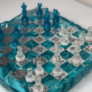 Handmade Resin Chess, Epoxy Chess Pieces and Chess Board set, Custom Unique Chess Sets, Custom Resin Chessboard, Transparent Epoxy Chess Set