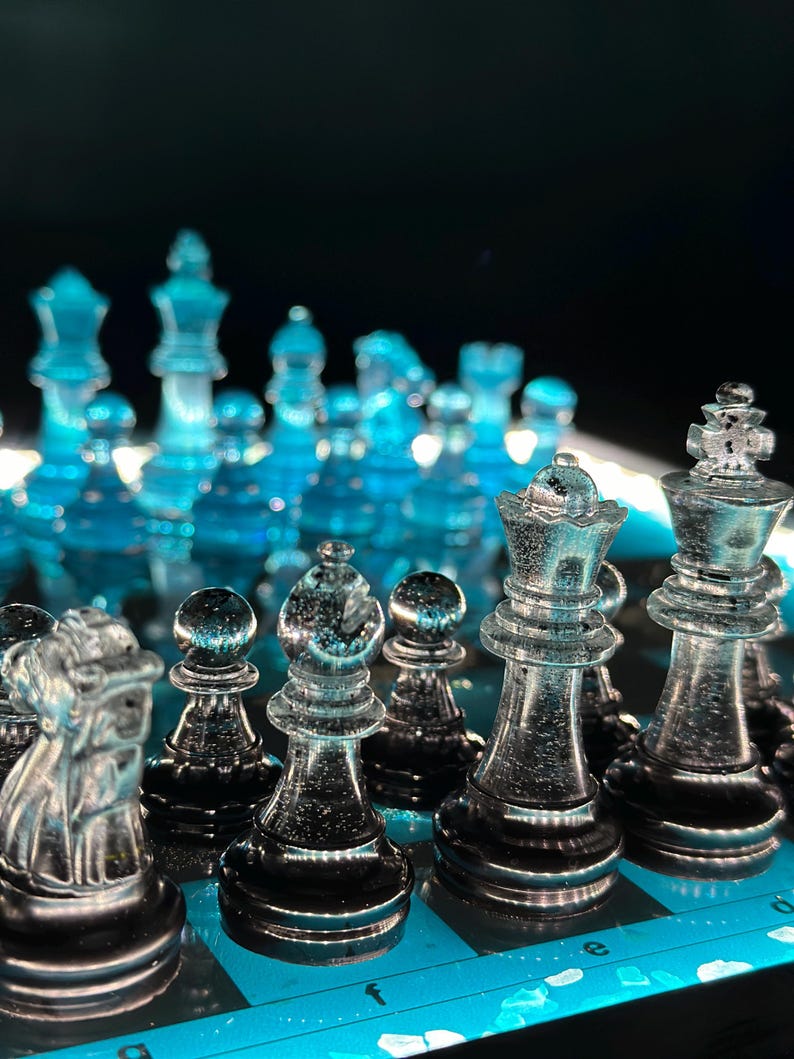 Handmade Epoxy Resin Chess Set: LED Backlight, "aqua Glow" Design - Etsy