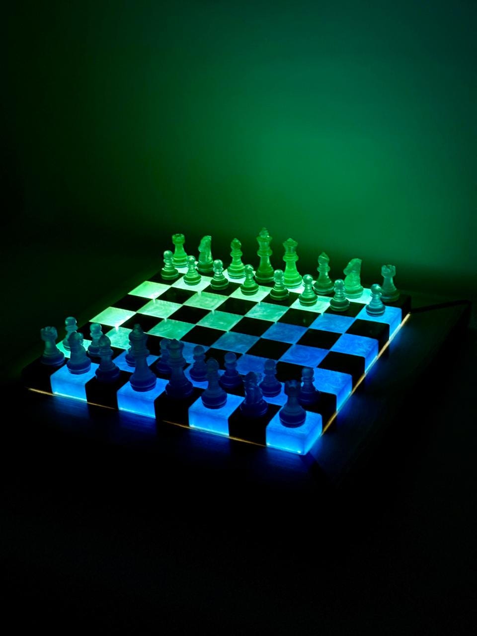 Light Chess Handmade LED Resin Chess Set, Backlit Board, Wood Base - Etsy