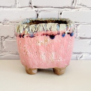 3" Square Hand Crafted Ceramic Pot for Succulents and Cacti - Pink