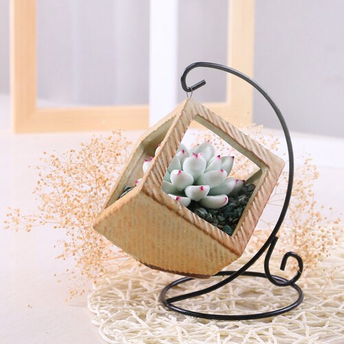 Geometry Planter with Wrought Iron Frame Bracket Hook Indoor Succulent/Cactus Planters - Diamond Shape