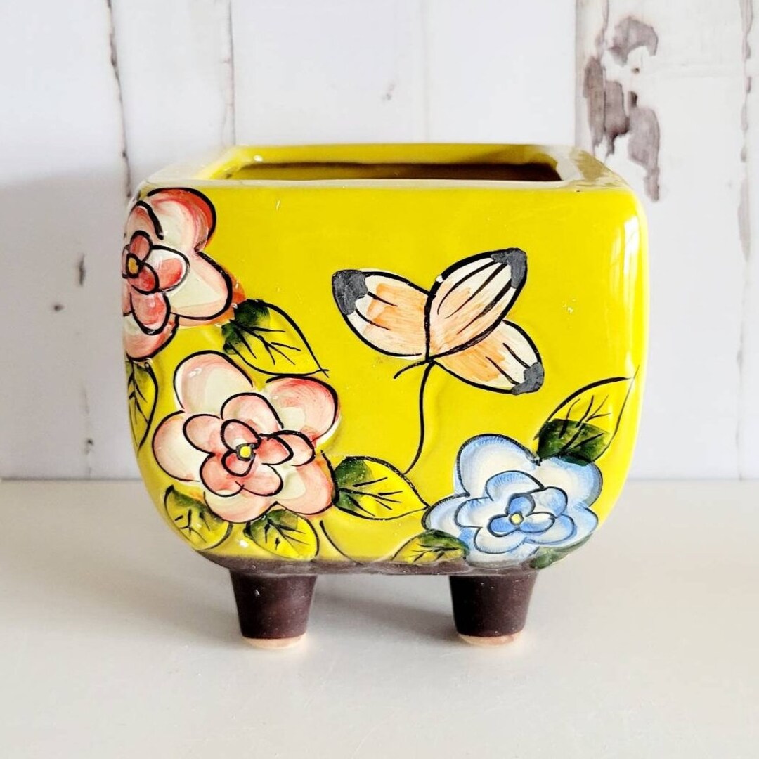 3.5 Hand Crafted Square Ceramic Pot With Hand Painted Etsy