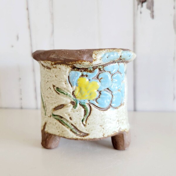 2.5" Hand Crafted Mini Ceramic Pot with Hand Painted Details for Succulents and Cacti